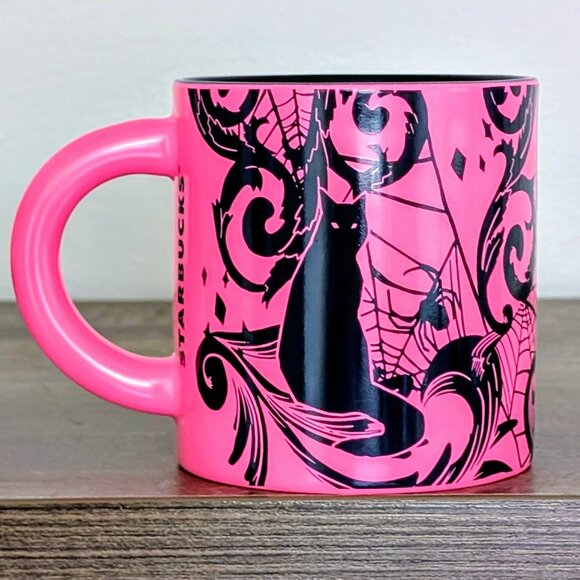 Starbucks 2021 Halloween Neon Pink Black Cat Ceramic Mug NWT-LAST ONE! - Picture 2 of 8